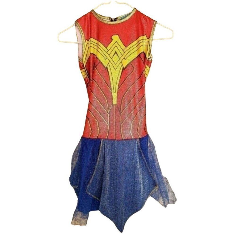 Wonder Woman Girls Medium Sleeveless Dress Costume Red/Blue Tulle Skirt NEW